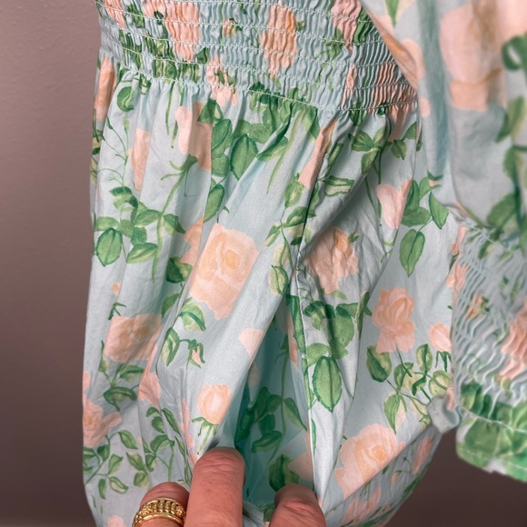 Hill House Athena Nap Dress Mini Puff Sleeve in Blue Roses Size M - Picture 14 of 14